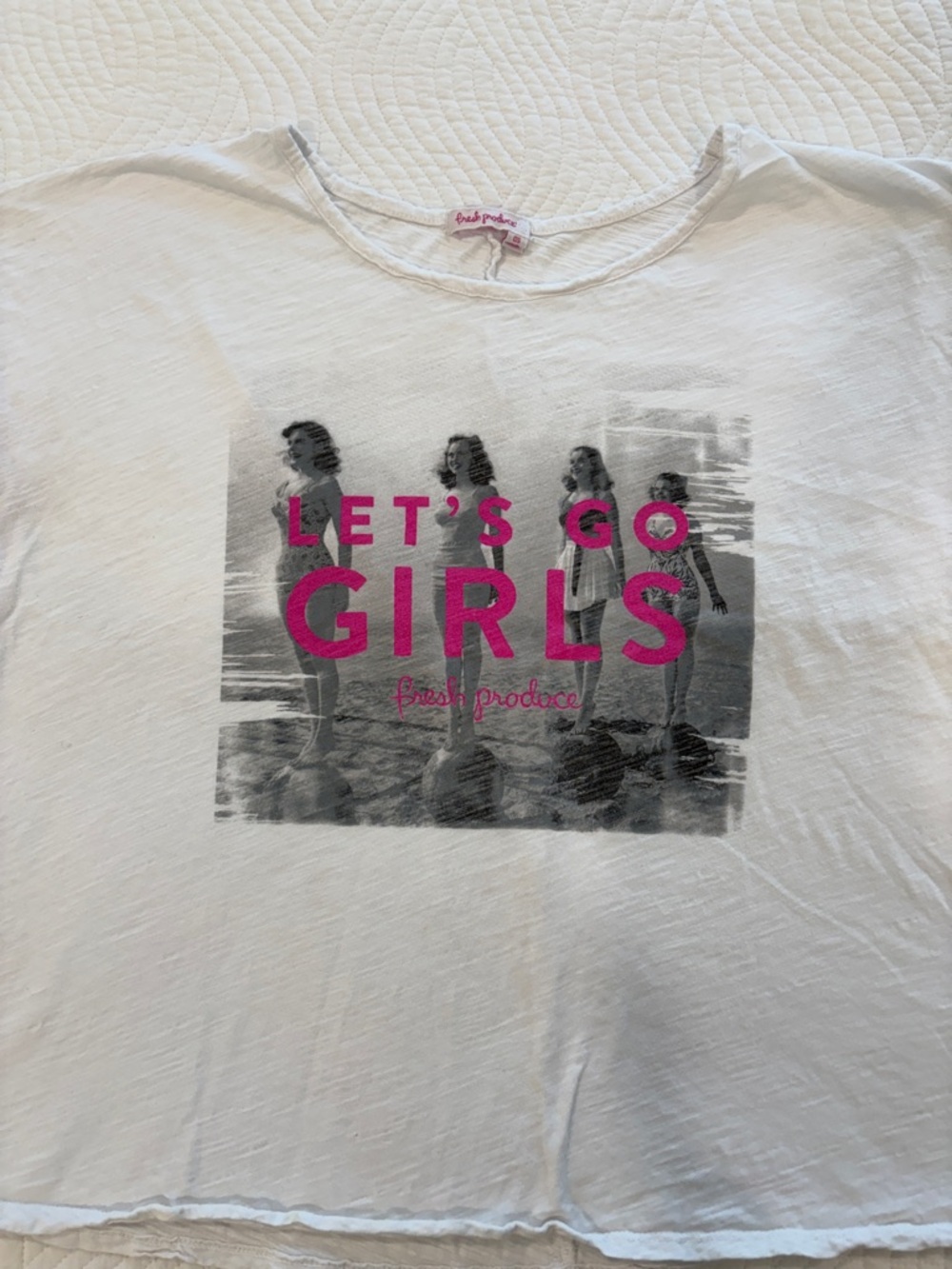 fresh produce White Tee with Pink LET'S GO GIRLS Graphic